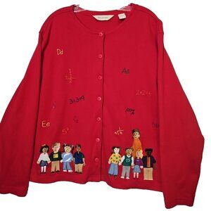 Vtg Bechamel Womens Top Teacher Students Letters Math Embroidered Sz XL Red
